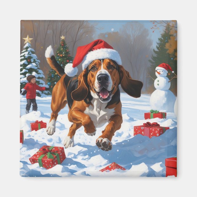 Aimant Treeing Walker Coonhound enneigé avec un chapeau d (Devant)