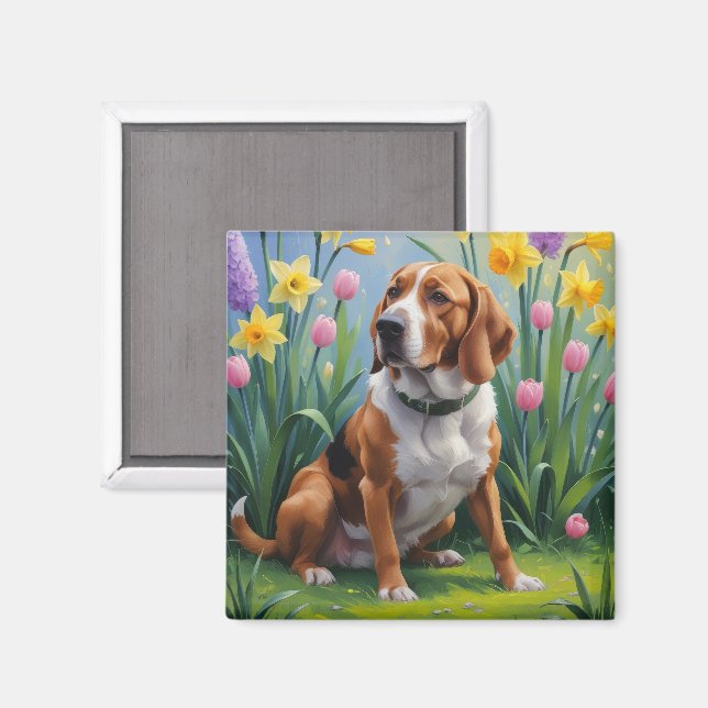 Aimant Treeing Walker Coonhound Peinture des fleurs de pr (Recto/Verso)