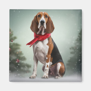 Aimant Trek Walker Coonhound Dog en Noël de neige