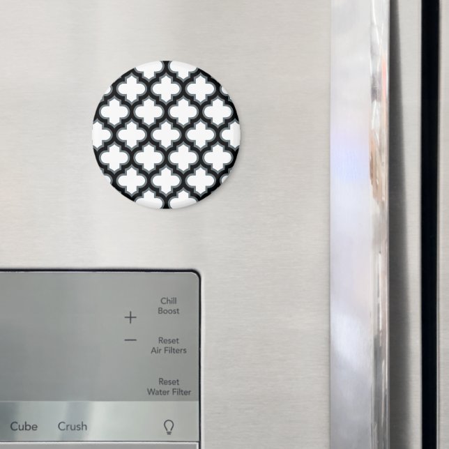 Aimant Trellis blanc et noir, treillis, Quatrefoil (In situ (réfrigérateur))