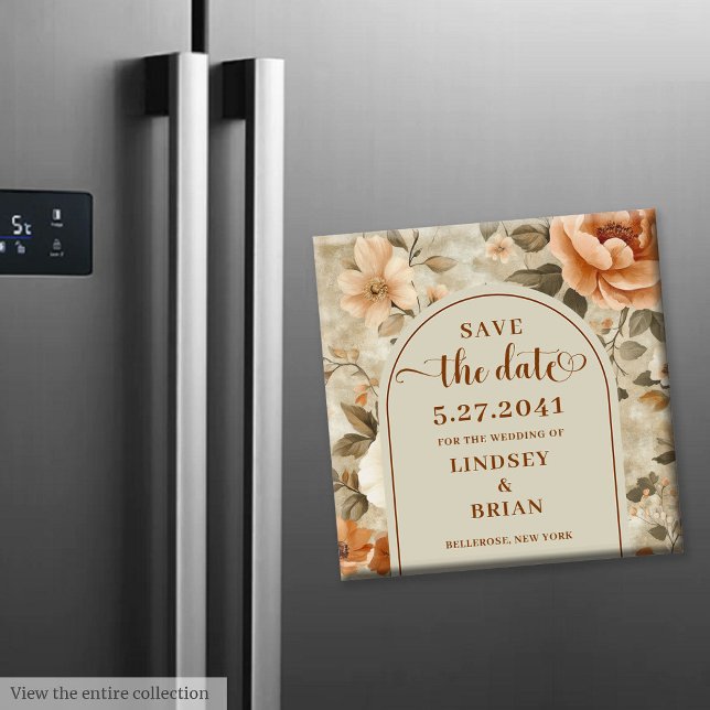 Aimant Trendy Boho Rust Beige Olive Floral Save the Date (Trendy Boho Rust Beige Olive Floral Save the Date)