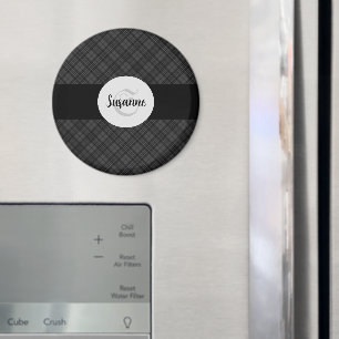 Aimant Trendy noir blanc tartan Personnaliser Monogramme