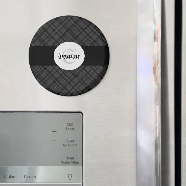 Aimant Trendy noir blanc tartan Personnaliser Monogramme (In situ (réfrigérateur))