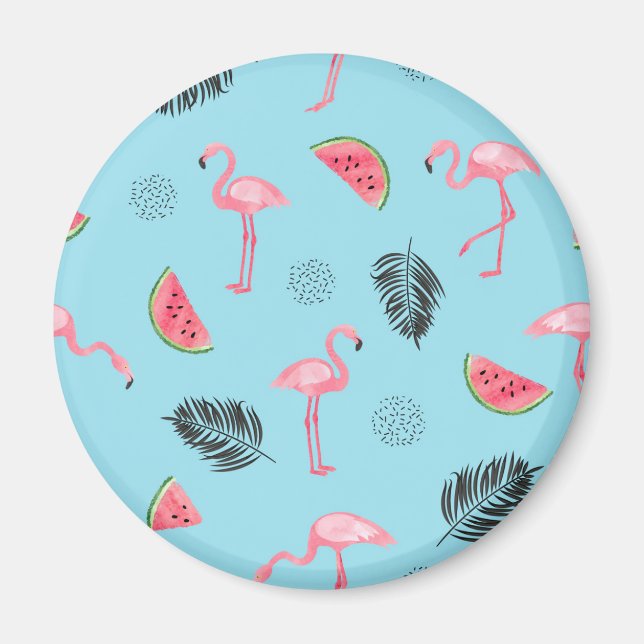 Aimant Trendy Tropical Flamingo & Watermelon Pattern (Devant)