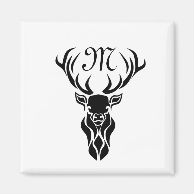 Aimant Tribal Black Stag Silhouette Monogramme (Devant)