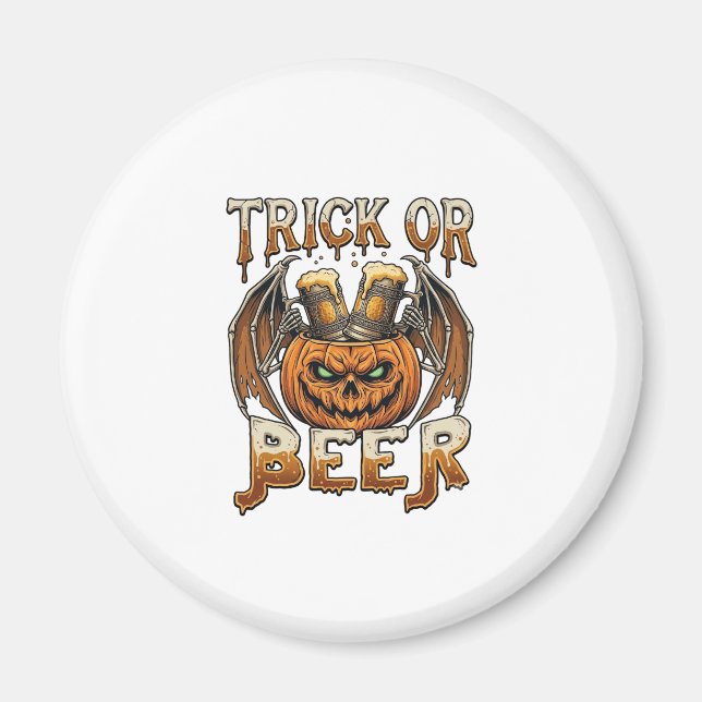 Aimant Trick Or Beer Halloween Citrouille Squelette Ailes (Devant)
