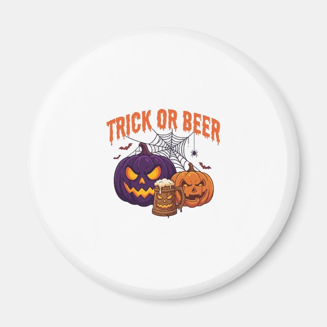 Aimant Trick Or Beer Mug Citrouilles Halloween Toile d'ar (Devant)
