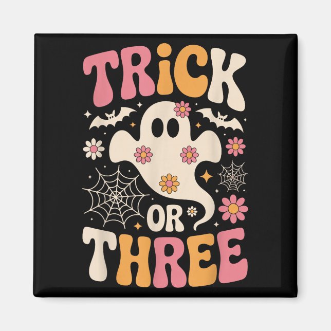 Aimant Trick Or Three 3 Ans Anniversaire Groovy Fantôme H (Devant)