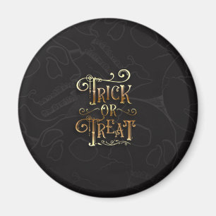 Aimant Trick or Treat Crânes Noir & Or Halloween