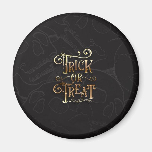 Aimant Trick or Treat Crânes Noir & Or Halloween (Devant)