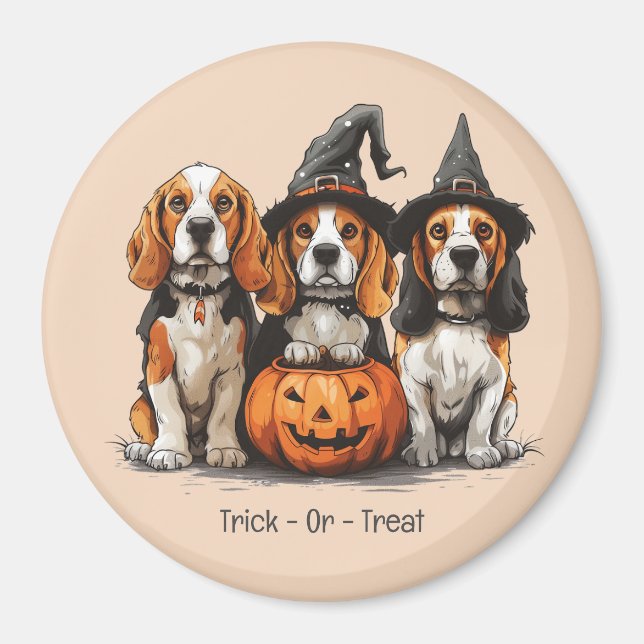 Aimant Trick Ou Treat Halloween Chiens Beagles (Devant)