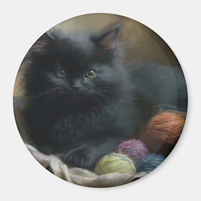 Aimant Tricot compagnon Kitten noir avec fils (Devant)
