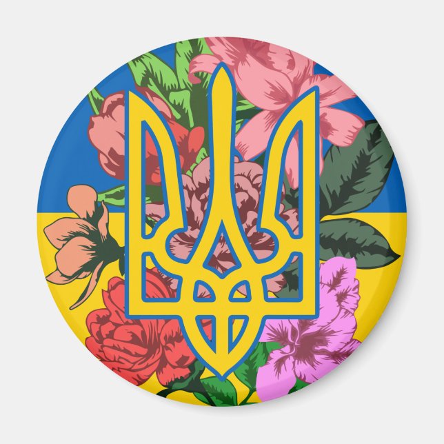 Aimant Trident ukrainien et drapeau de l'Ukraine avec des (Devant)