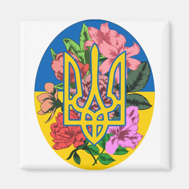 Aimant Trident ukrainien et drapeau de l'Ukraine avec des (Devant)