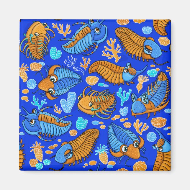 Aimant Trilobites on dark blue background (kids pattern) (Devant)