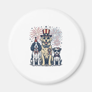 Aimant Trio de chiens patriotiques dessin vintage pour ch