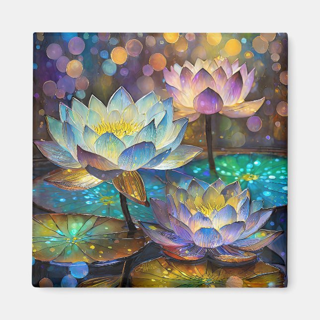 Aimant Trio de fleurs de lotus lumineuses (Devant)