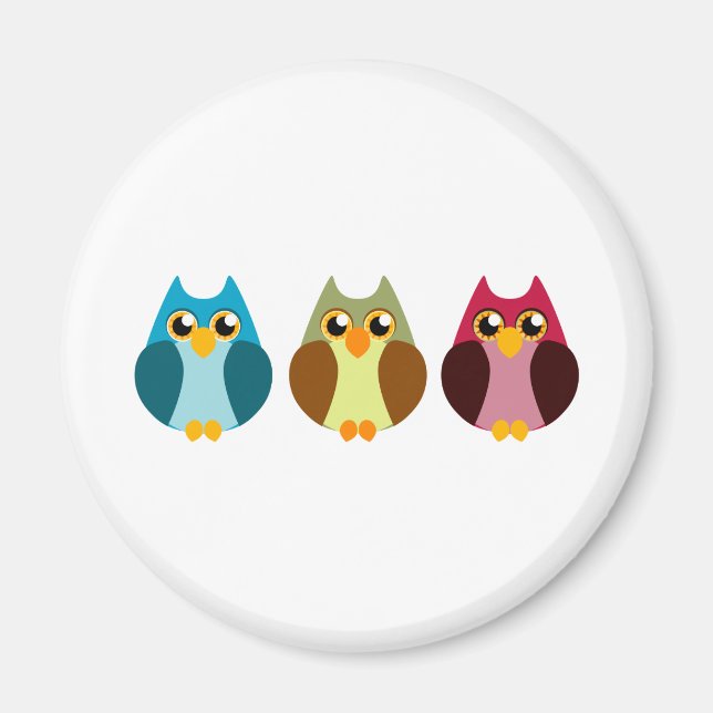Aimant Trio de hibou coloré (Devant)