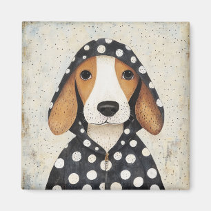 Aimant Triste chiot Beagle en sweat à capuche à pois