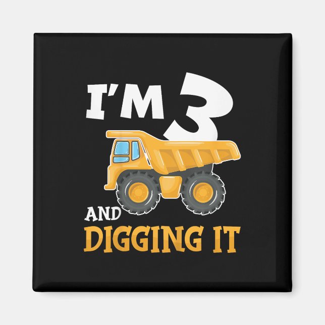 Aimant Trois 3ans 3e anniversaire Construction Boy 3 ans  (Devant)