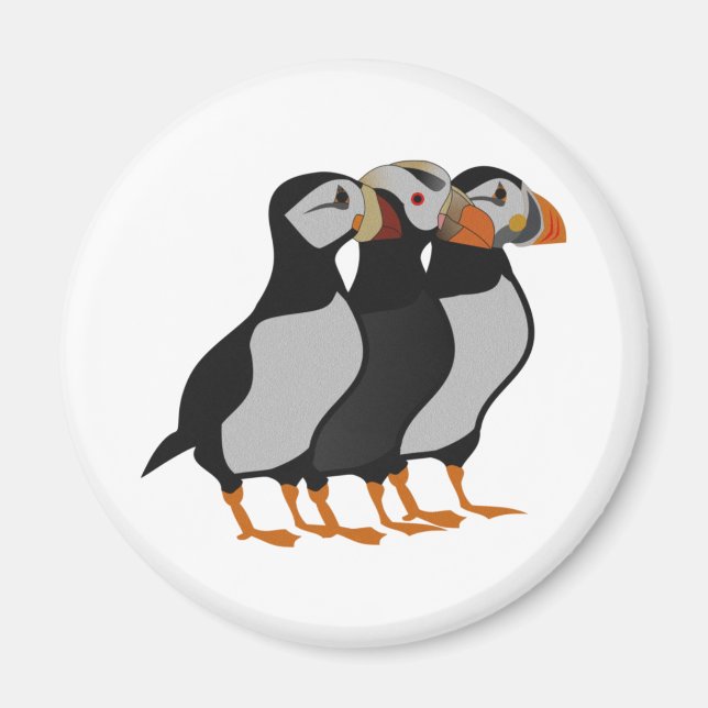 Aimant Trois adorables Puffin debout ensemble Carton (Devant)
