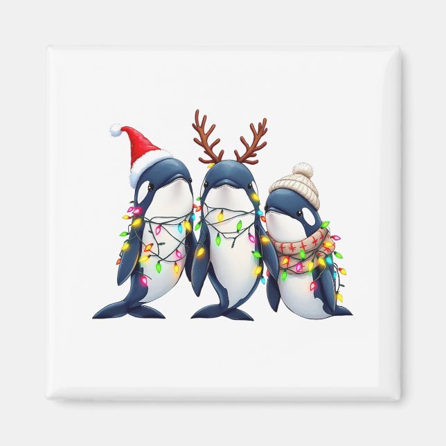 Aimant Trois baleines portent le chapeau de Noël (Devant)