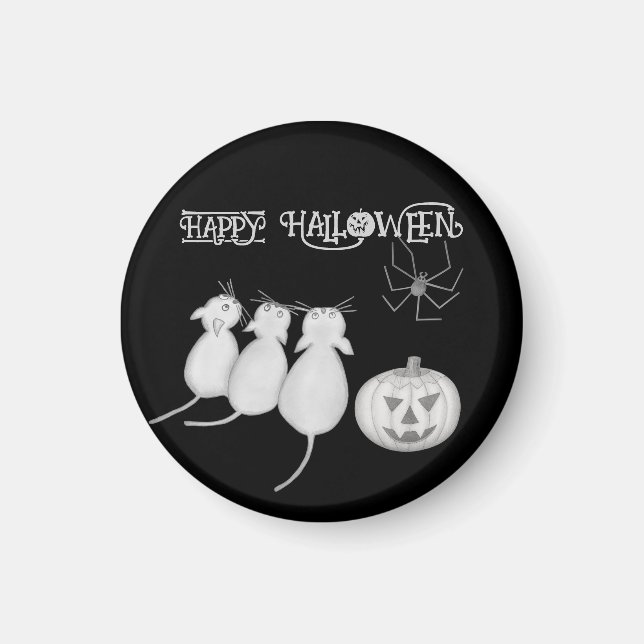 Aimant Trois chats, citrouille et araignée Halloween (Devant)