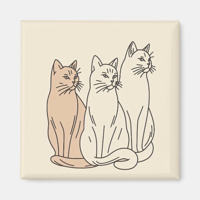 Aimant Trois chats minimaliste ligne art (Devant)