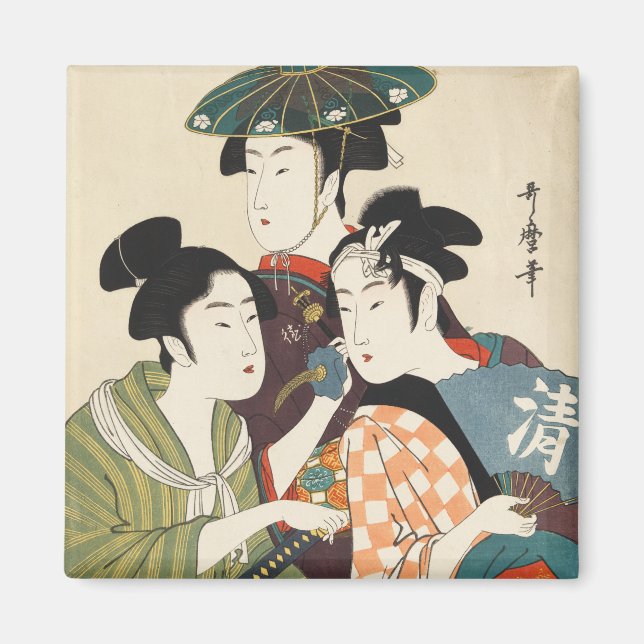 Aimant Trois jeunes hommes ou femmes, Utamaro (Devant)
