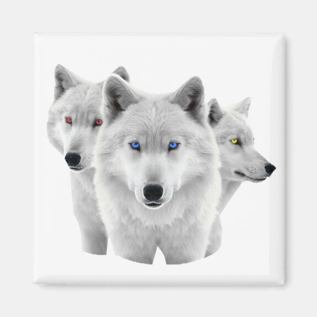 Aimant Trois Loups blancs (Devant)