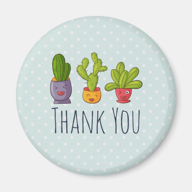 Aimant Trois mignons cactus en pots de fleurs Merci amusa (Devant)