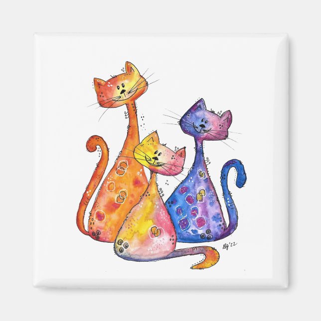 Aimant Trois mignons chats Whimsical (Devant)