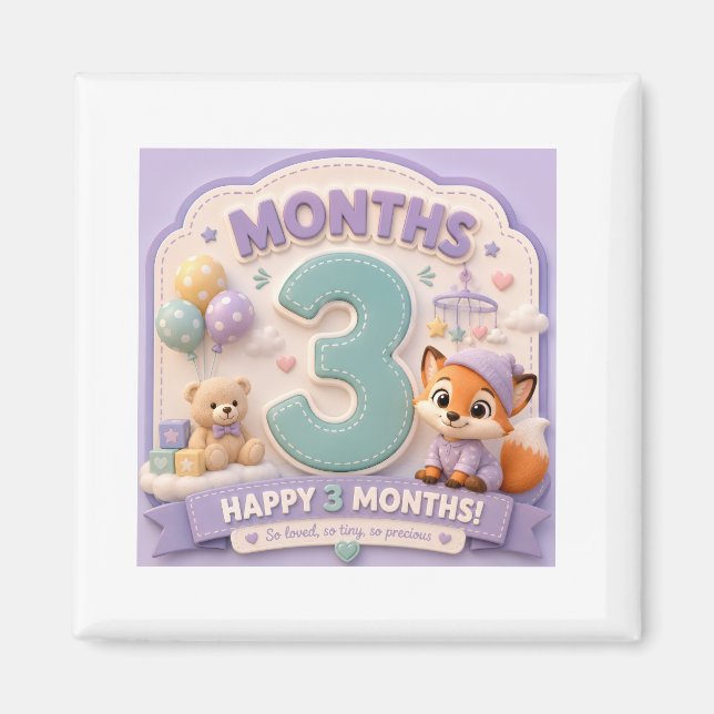 Aimant Trois Mois de Découverte – Bébé Étape Petit  (Devant)
