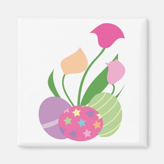Aimant Trois Oeufs décoratifs aux fleurs (Devant)
