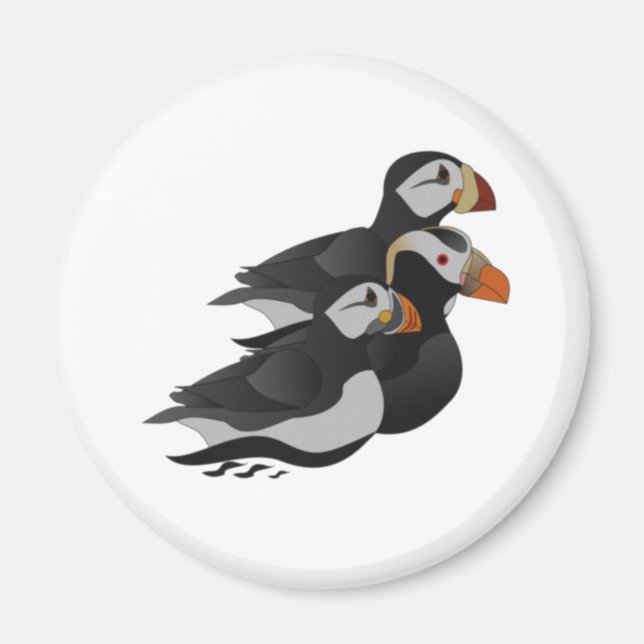 Aimant Trois Puffins Adorablement Friendly Baignade Carto (Devant)