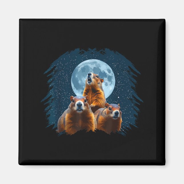 Aimant Trois Tête de Marmotte et Lune Joyeuse Journée de  (Devant)