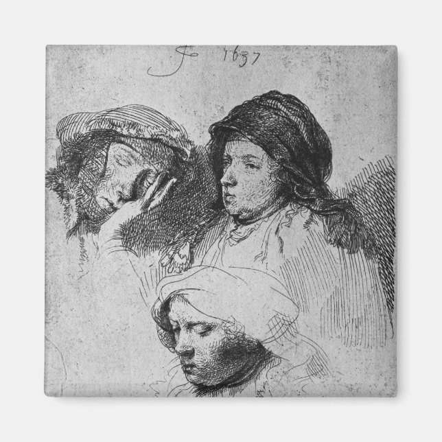 Aimant Trois têtes de femmes avec un sommeil, 1637 (Devant)