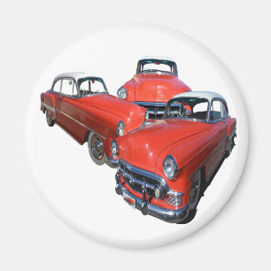 Aimant Trois Voitures Classiques Rouge Et Blanc Vintage,