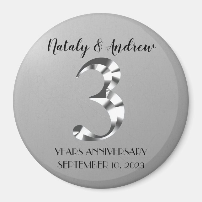 Aimant Troisième anniversaire Mariage de l'argent métalli (Devant)