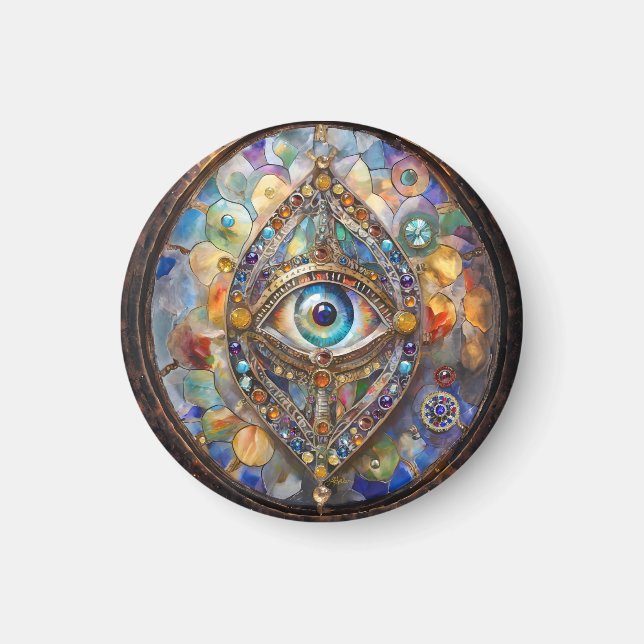 Aimant Troisième œil sur verre et bronze (Devant)
