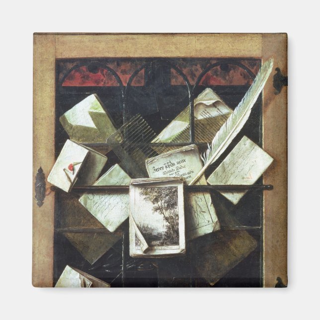 Aimant Trompe l'oeil avec lettres et carnets, 1665 (Devant)