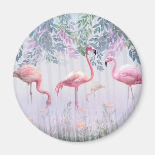 Aimant Tropcal Cute Family Pink Flamingos