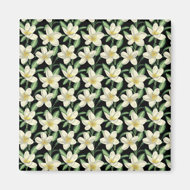 Aimant Tropical continu motif fleurs blanches feuille ver (Devant)