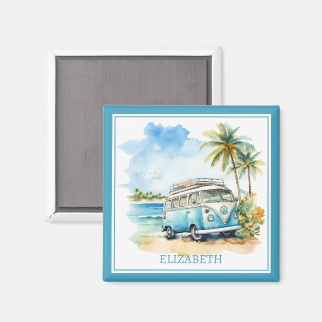 Aimant Tropical Island Retro Blue Bus (Recto/Verso)