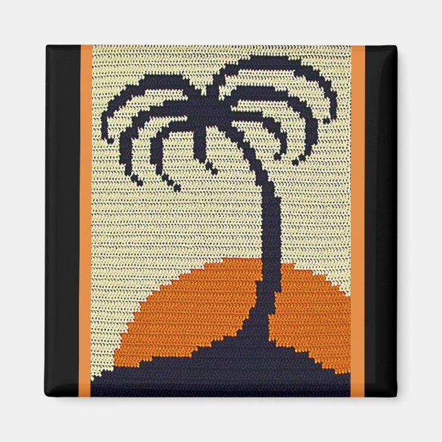 Aimant Tropical Palm Tree Orange Sunrise Crochet Imprimer (Devant)