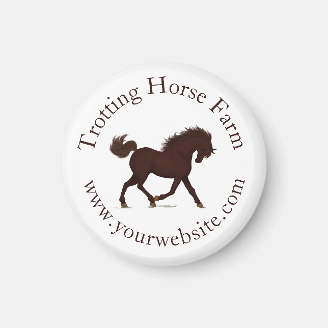 Aimant Trotting Brown Horse Circulaire Texte équestre (Devant)