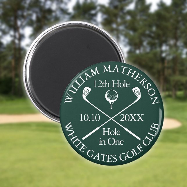 Aimant Trou De Golf Personnalisé En Un Vert Émeraude (Custom Golf Hole In One Emerald Green Magnet)