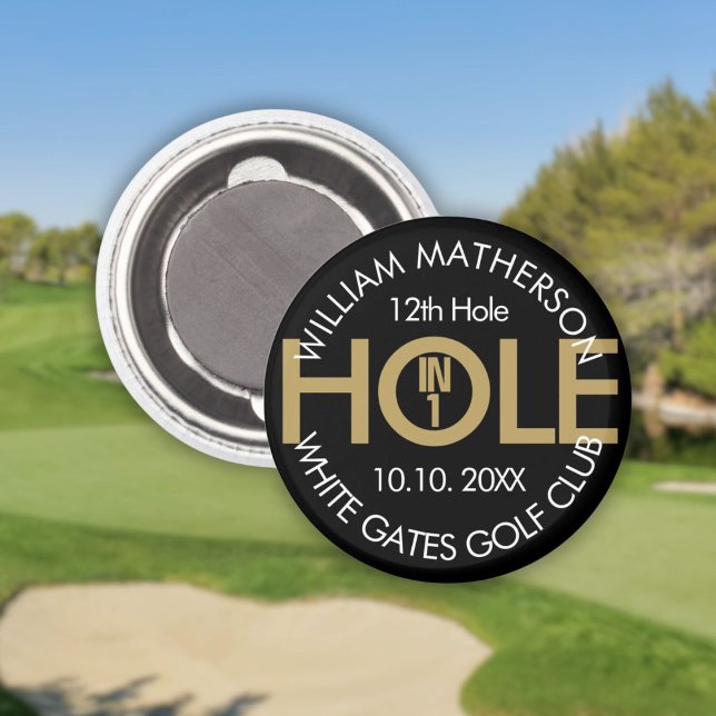 Aimant Trou en Un Moderne Noir et Or (Modern Hole in One Black And Gold Magnet)