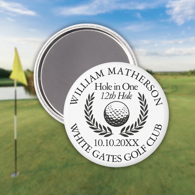 Aimant Trou en une balle de golf et couronne personnalisé (Hole in One Golf Ball And Wreath Personalized Magnet)