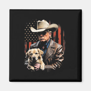 Aimant Trump et chien Retriever doré, Drapeau américain A